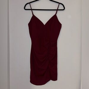 Emerald Sundae Formal Sexy Club Burgundy Ruched Mini Dress